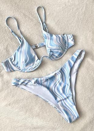 Білий блакитний купальник shein