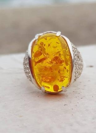Пестенок с янтарем, кольцо с янтарем, серебряное кольцо,