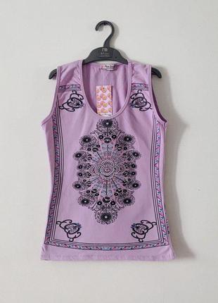 Новая, сиреневая, натуральная, майка, футболка, с принтом, pink daisy,
