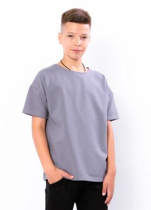 Однотонная футболка оверсайз для парней подростков двунитка, подростковая свободная футболка из двунитки1 фото