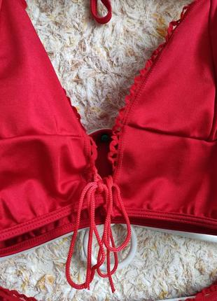 Жіночий купальник на зав'язках брендовий червоний зі шнурівкою g world collection7 фото