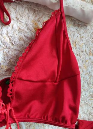 Женский купальник на завязках брендовый красный со шнуровкой g world collection4 фото