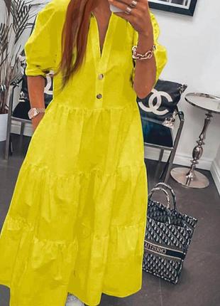 Платье женское длинное миди легкое летнее на лето нарядное повседневное белое голубое желтое зеленое оранжевое розовое лиловое хлопковое батал7 фото