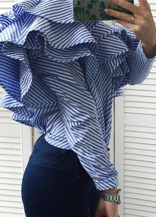 Полосатая асимметричная блуза с воланами2 фото
