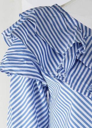 Полосатая асимметричная блуза с воланами8 фото