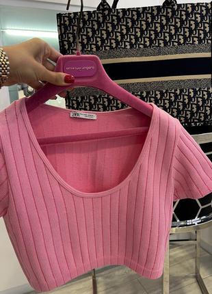 Розовая футболка топ резинка в рубчик вискоза zara2 фото