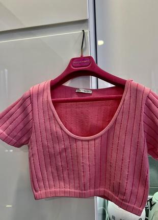 Розовая футболка топ резинка в рубчик вискоза zara7 фото