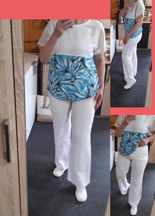 Актуальные белые широкие льняные штаны, h&m,  p. 38-402 фото