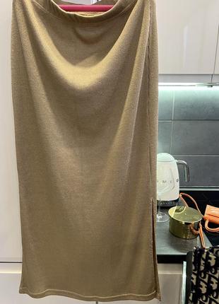 Бежевая металлик юбка вязаная трикотаж вискоза золотистый металлик2 фото