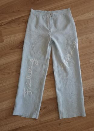 Брюки льняні блакітні