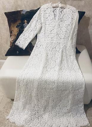 Белое праздничное свадебное вечернее брендовое платье8 фото
