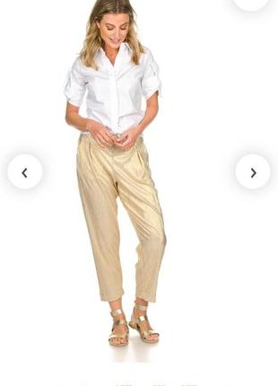 Брендовое золотиое брюки rabens saloner брюки золотые брюки жатка блестящие4 фото