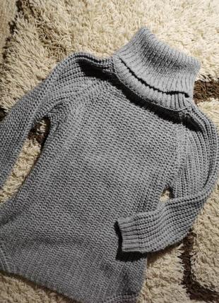 Серый удлинённый свитер крупная вязка объёмный италия7 фото