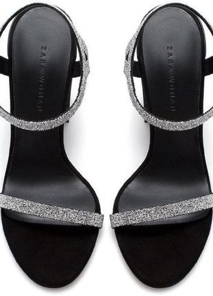 Кожаные босоножки сандали  на блочном каблуке  камни сваровски бренд zara