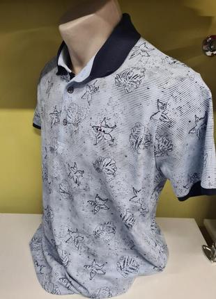 Мужское поло с орнаментом голубое, поло футболка с воротником на пуговице, поло тениска мужское2 фото