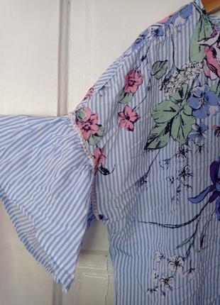 Легкая блуза в полоску и цветы2 фото