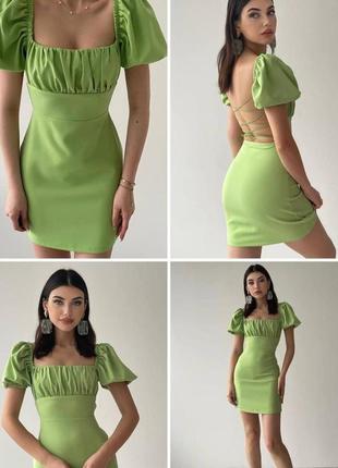 Платье мини со шнуровкой на спине сборка на груди платье короткая черная зеленая розовая трендовая в стиле зара zara3 фото