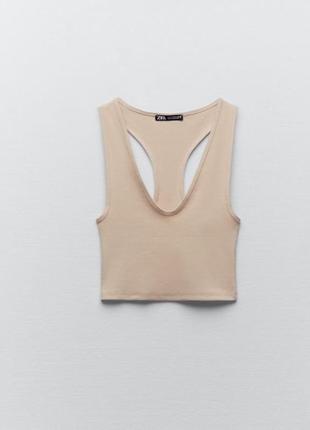 Базовий тілесний топ в рубчик від zara