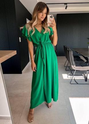 🎨4 цвета! невероятно легкое женское платье миди зеленое зеленоеное женское платье2 фото