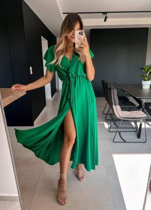 🎨4 цвета! невероятно легкое женское платье миди зеленое зеленоеное женское платье1 фото