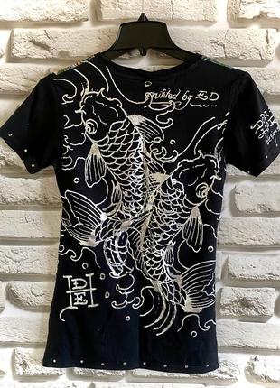 Футболка ed hardy. черная с принтом койя. оригинал. новая . р хс .2 фото