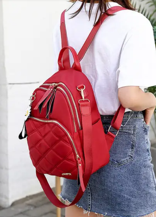 Рюкзак жіночий міський червоний із нейлонової тканини2 фото