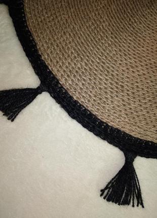 Плетеный круглый коврик с черными кистями/джутовый эко-коврик/ ковер из джута бохо, лофт, скандинавский7 фото