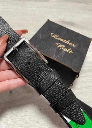 Ремінь пояс чоловічий шкіряний чорний / ремень пояс мужской кожаный черный