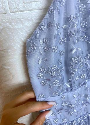 Голубое воздушное пышное длинное кружевное нарядное платье4 фото