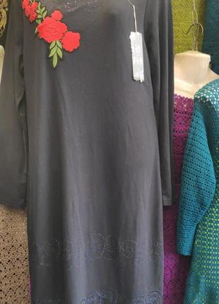 Платье синее , с розой 3