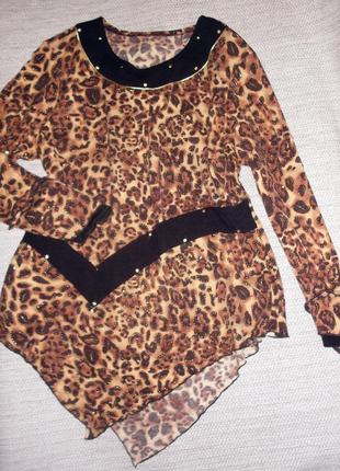 Туніка кофта в леопардовий принт жіночий светр асиметрична кофта женская