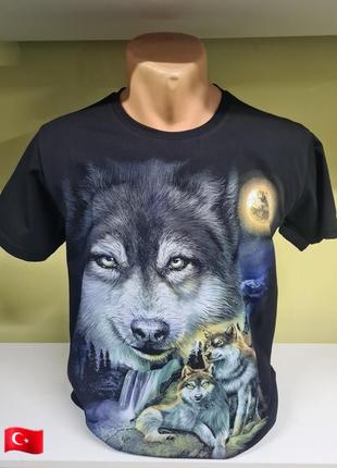 Футболка мужская с принтом животных волки, футболка волк , мужская футболка, футболка, футболка чёрная с принтом, чёрная футболка