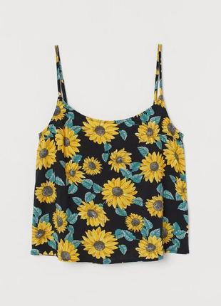 Топ майка на бретелях с подсолнухами цветами h&m