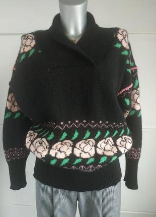 Винтажный теплый шерстяной свитер angela- coryn с принтом красивых цветов