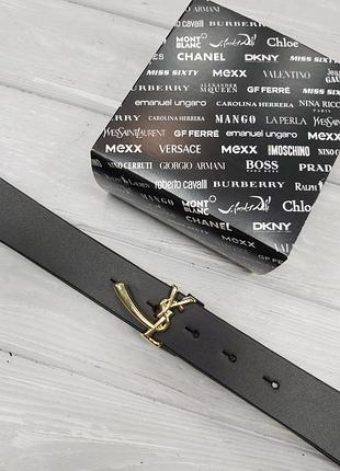 Ремень черный 3см кожа китай, ремень женский золото с коробкой, ремень женский пояс в стиле юсл ивселоран в стиле yves saint laurent