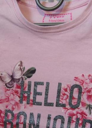 Нарядная модная красивая футболка розовая с цветами yd для девочки 8-9 лет рост 1342 фото