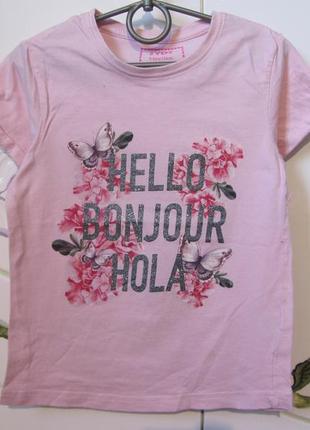 Нарядная модная красивая футболка розовая с цветами yd для девочки 8-9 лет рост 134