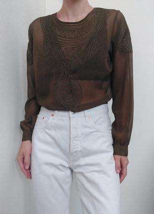 Прозрачная блуза хаки рубашка antik batik блузка этно стиль рубашка с вышивкой блузка4 фото