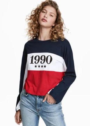 H&m лонгслив топ колор блок 1990 принт