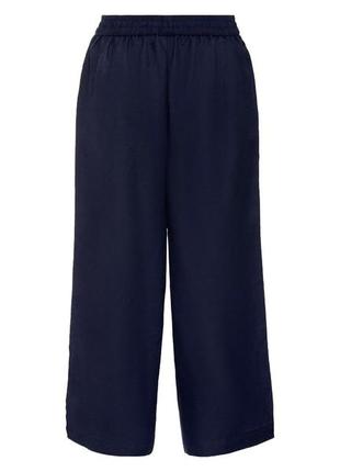 Укороченные брюки из льна капри расширены темно-синего цвета3 фото