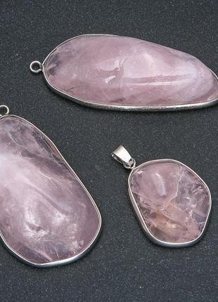 Кулон из натурального камня розовый кварц в серебряной оправе d-37х27мм+-1 фото