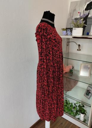 Стильное красное платье трапеция в цветы,вискоза2 фото