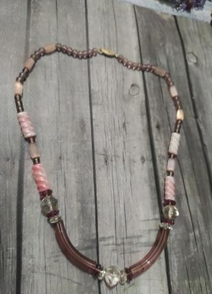 Винтажное ожерелье из сатинового стекла и художественного стекла