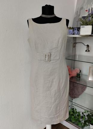 Стильное льняное платье по фигуре, нюдовое1 фото