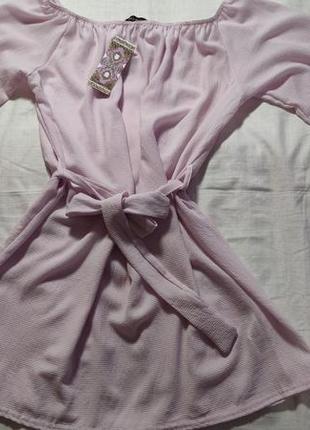 Жіноча однотонна блуза з поясом boohoo, розмір l, ніжно рожевий