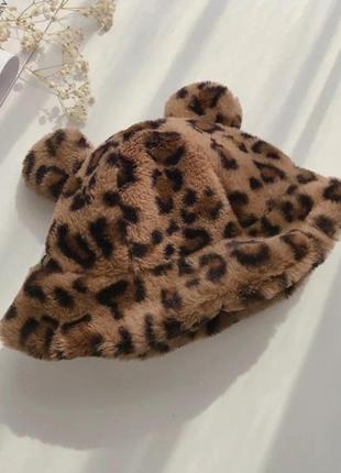 Женская шапка-панама леопардовая с ушками и кулиской 2, wuke one size