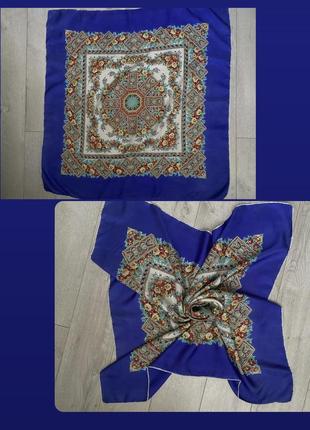 Шелковый платок / хрустящий синий шелк винтаж