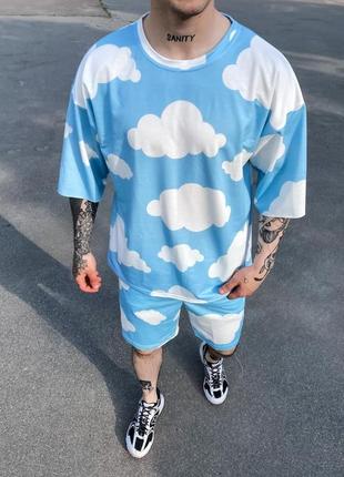 Комплект мужской шорты и футболка летнего кастюм облака