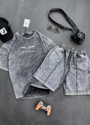 Костюм чоловічий футболка та шорти сірий тор якості літній комплект оверсайз oversize4 фото