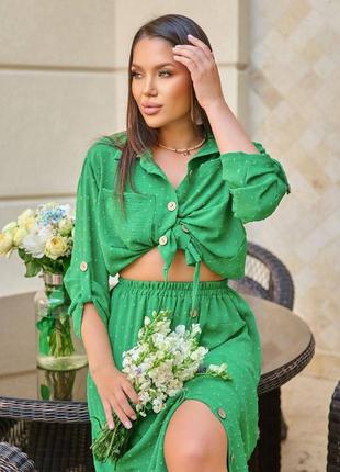 Женский костюм модный трендовый классический повседневный удобный качественный юбка юбка и + и рубашка зеленая2 фото